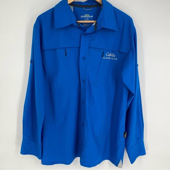 Cabelas Guidewear Shirt Mens Blue Button-Down Nylon Gorpcore Fishing Safari L - Picture 1 of 9